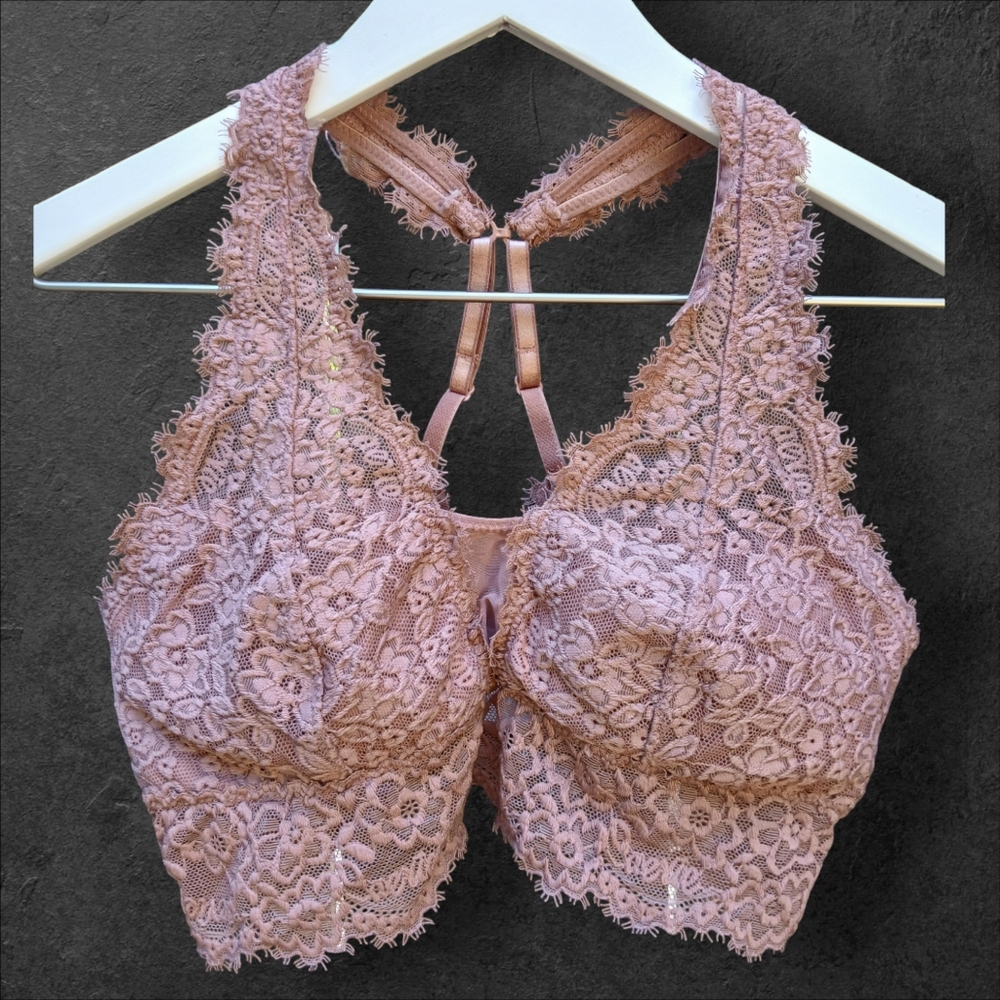 Aerie Lacey Dusty Rose Pink Bralett Medium changeable Straps EUC